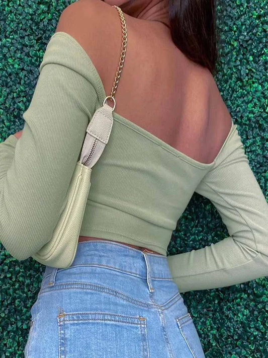 Hollow-Out Long Sleeve Crop Top